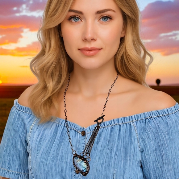 🆕️ Mystical Labradorite Pendant Necklace | 24" Handcrafted Copper Boho Chic 🌌✨ - Picture 11 of 11
